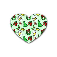 Colorful Funny Christmas Pattern Cartoon Rubber Coaster (heart)  by Vaneshart