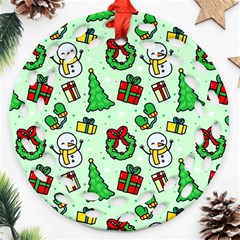 Colorful Funny Christmas Pattern Cartoon Round Filigree Ornament (two Sides) by Vaneshart