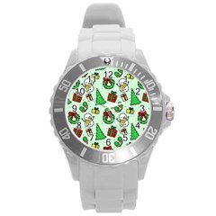 Colorful Funny Christmas Pattern Cartoon Round Plastic Sport Watch (l)