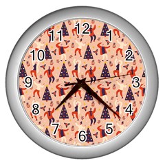 Funny Christmas Pattern Wall Clock (silver) by Vaneshart