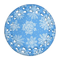 Hand Drawn Snowflakes Seamless Pattern Round Filigree Ornament (two Sides) by Vaneshart