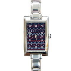 Christmas Concept With Knitted Pattern Rectangle Italian Charm Watch by Vaneshart