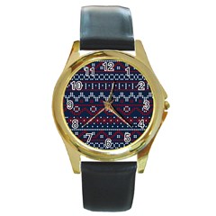 Christmas Concept With Knitted Pattern Round Gold Metal Watch by Vaneshart