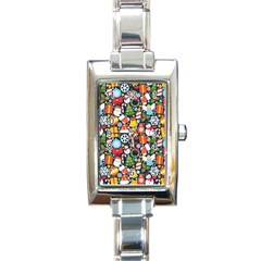 Colorful Pattern With Decorative Christmas Elements Rectangle Italian Charm Watch by Vaneshart