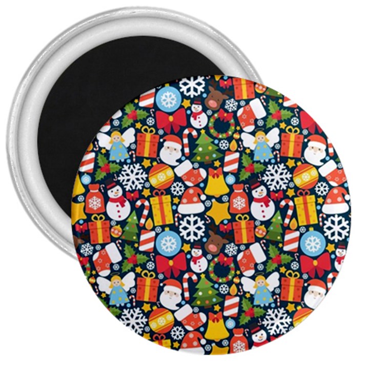 Colorful Pattern With Decorative Christmas Elements 3  Magnets