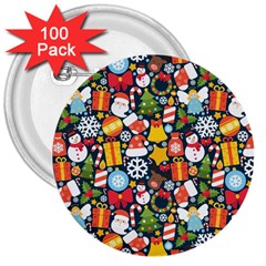 Colorful Pattern With Decorative Christmas Elements 3  Buttons (100 Pack)  by Vaneshart