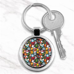 Colorful Pattern With Decorative Christmas Elements Key Chain (round) by Vaneshart