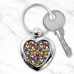 Colorful Pattern With Decorative Christmas Elements Key Chain (heart) by Vaneshart