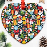 Colorful Pattern With Decorative Christmas Elements Heart Ornament (Two Sides) Front