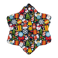 Colorful Pattern With Decorative Christmas Elements Snowflake Ornament (two Sides)