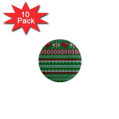 Knitted Christmas Pattern Green Red 1  Mini Magnet (10 Pack)  by Vaneshart