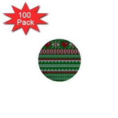 Knitted Christmas Pattern Green Red 1  Mini Buttons (100 Pack) 