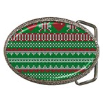 Knitted Christmas Pattern Green Red Belt Buckles Front