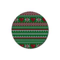 Knitted Christmas Pattern Green Red Rubber Round Coaster (4 Pack)  by Vaneshart