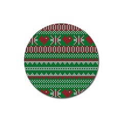 Knitted Christmas Pattern Green Red Magnet 3  (round) by Vaneshart