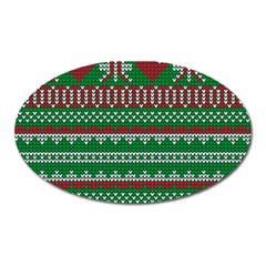 Knitted Christmas Pattern Green Red Oval Magnet by Vaneshart