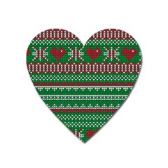 Knitted Christmas Pattern Green Red Heart Magnet by Vaneshart