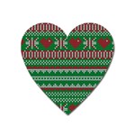 Knitted Christmas Pattern Green Red Heart Magnet Front