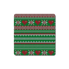 Knitted Christmas Pattern Green Red Square Magnet by Vaneshart