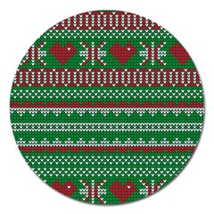 Knitted Christmas Pattern Green Red Magnet 5  (round) by Vaneshart