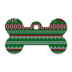 Knitted Christmas Pattern Green Red Dog Tag Bone (one Side) by Vaneshart