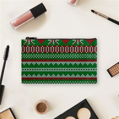 Knitted Christmas Pattern Green Red Cosmetic Bag (small)