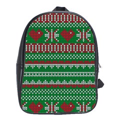 Knitted Christmas Pattern Green Red School Bag (large) by Vaneshart