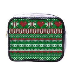 Knitted Christmas Pattern Green Red Mini Toiletries Bag (one Side) by Vaneshart