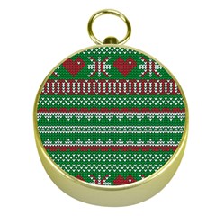 Knitted Christmas Pattern Green Red Gold Compasses by Vaneshart