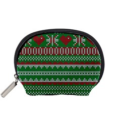 Knitted Christmas Pattern Green Red Accessory Pouch (small) by Vaneshart