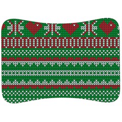 Knitted Christmas Pattern Green Red Velour Seat Head Rest Cushion by Vaneshart