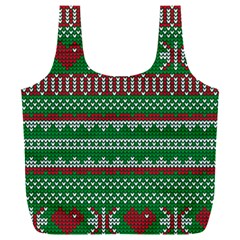 Knitted Christmas Pattern Green Red Full Print Recycle Bag (xxl) by Vaneshart