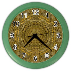 Golden Star And Starfall In The Sacred Starshine Color Wall Clock by pepitasart