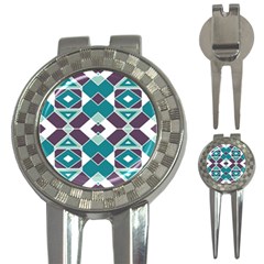 Teal And Plum Geometric Pattern 3-in-1 Golf Divots by mccallacoulture