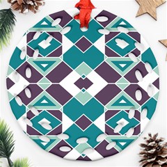 Teal And Plum Geometric Pattern Ornament (round Filigree)