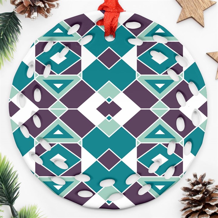 Teal and Plum Geometric Pattern Ornament (Round Filigree)