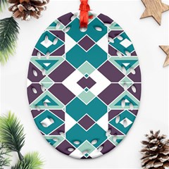 Teal And Plum Geometric Pattern Ornament (oval Filigree)