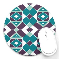 Teal And Plum Geometric Pattern Round Mousepads by mccallacoulture