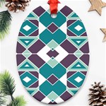 Teal and Plum Geometric Pattern Ornament (Oval) Front