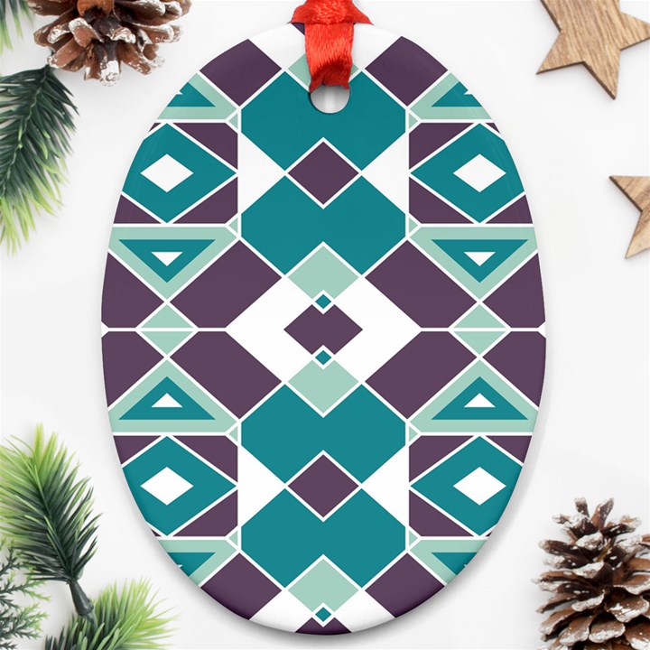 Teal and Plum Geometric Pattern Ornament (Oval)