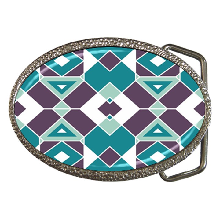 Teal and Plum Geometric Pattern Belt Buckles