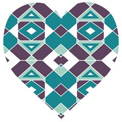 Teal And Plum Geometric Pattern Wooden Puzzle Heart by mccallacoulture