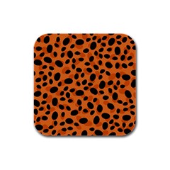 Orange Cheetah Animal Print Rubber Square Coaster (4 Pack)  by mccallacoulture