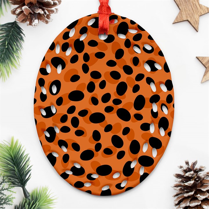 Orange Cheetah Animal Print Ornament (Oval Filigree)