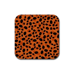 Orange Cheetah Animal Print Rubber Coaster (square)  by mccallacoulture