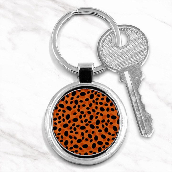 Orange Cheetah Animal Print Key Chain (Round)