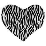 Thin Zebra Animal Print Large 19  Premium Flano Heart Shape Cushions Front