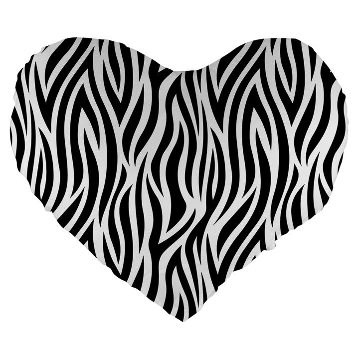 Thin Zebra Animal Print Large 19  Premium Flano Heart Shape Cushions