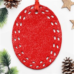 Modern Red And White Confetti Pattern Oval Filigree Ornament (two Sides)