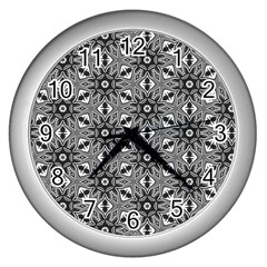 Black And White Pattern Wall Clock (silver) by HermanTelo